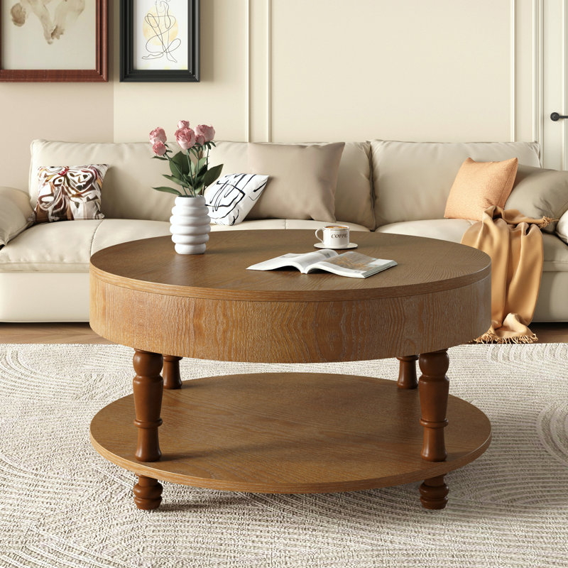 Table basse ronde moderne avec rangement double et compartiment caché, pieds réglables, assemblage facile pour le salon