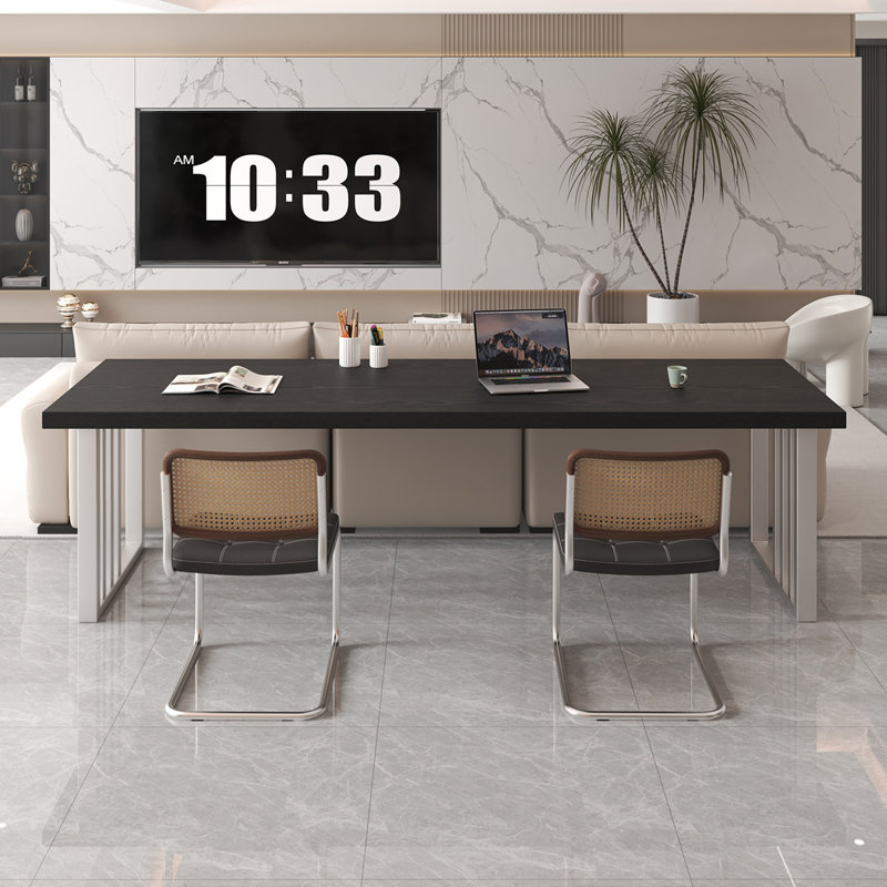 Bureau rectangulaire en bois massif noir, 29.53"H×70.87"L×23.62"W