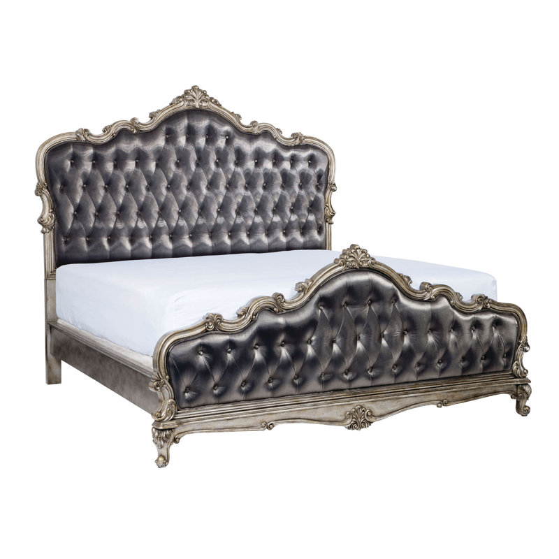 Casanovia Button Tufted Standard Bed, Queen, Antique Platinum/Silver Gray