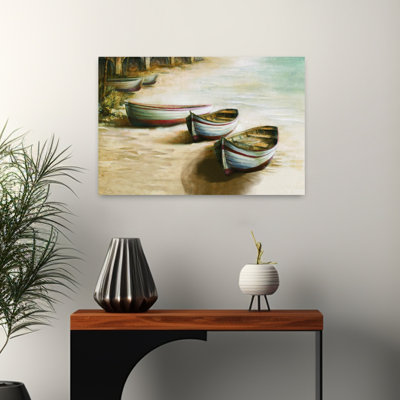 Rowboats Waiting Abstract Coastal Wall Art Print