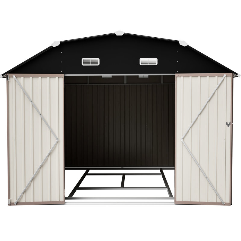 Remise de rangement extérieure en acier galvanisé brun de 1012 pi avec cadre de plancher pour une utilisation intensive, avec construction résistante aux intempéries, grande ouverture de porte, fenêtres transparentes, loquet et évents pour une chaleur efficace