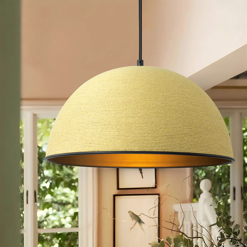 Luminaire suspendu pour îlot de cuisine à 1 dôme en corde tissée à la main Terra