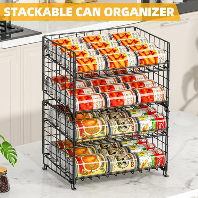 2-Pack Stackable Can Rack Organizer, Storage for Kitchen Pantry Cabinet, Holders for Food, Multifunctional Dispenser for Snacks Soda