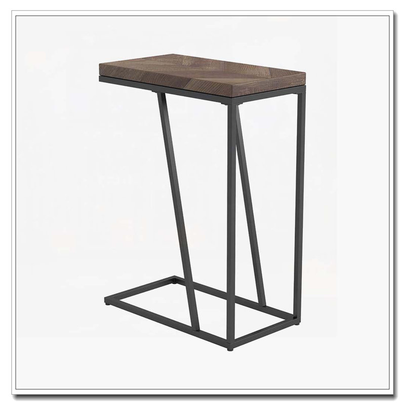 Rustic Tobacco Herringbone and Sandy Black Accent Table