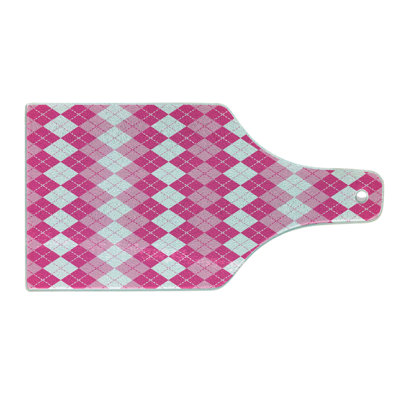 Ambesonne Pink and White Tempered Glass Cutting Board Traditional Argyle Pink Pale Pink and White