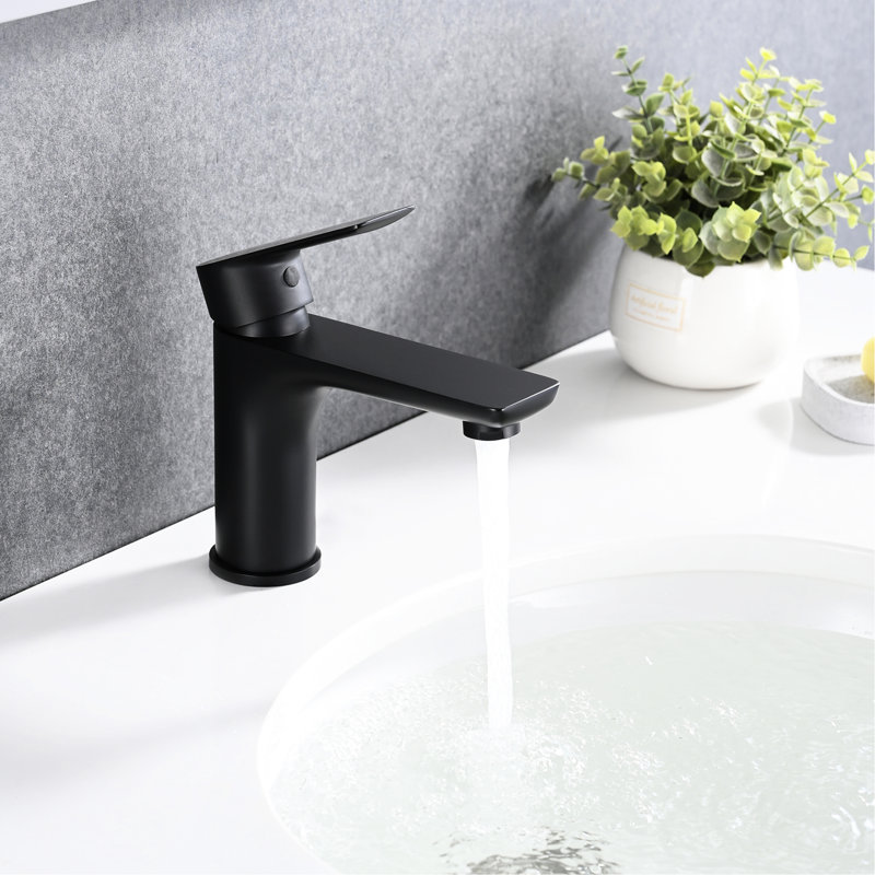 Robinet pour salle de bain, fini noir mat, poignée simple, laiton, trou, design contemporain, valve en céramique, poignée de changement d'eau chaude et froide noire, fabrication en laiton, installation de trou, moderne