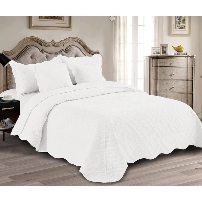 5pcs Quilt Bed Cover Set Reversible Premium Soft Bedspread Coverlet Bedding Set, White