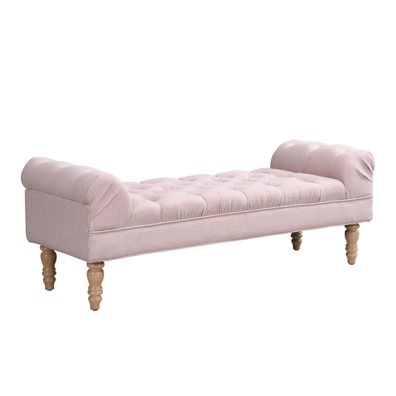 Averleigh Button-Tufted Upholstered End Of Bed Bench With Rolled Arms And Turned Wood Legs, Pink