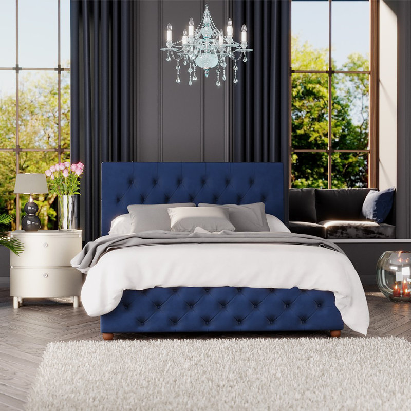Upholstered Ottoman Bed, Super King (6'), Navy