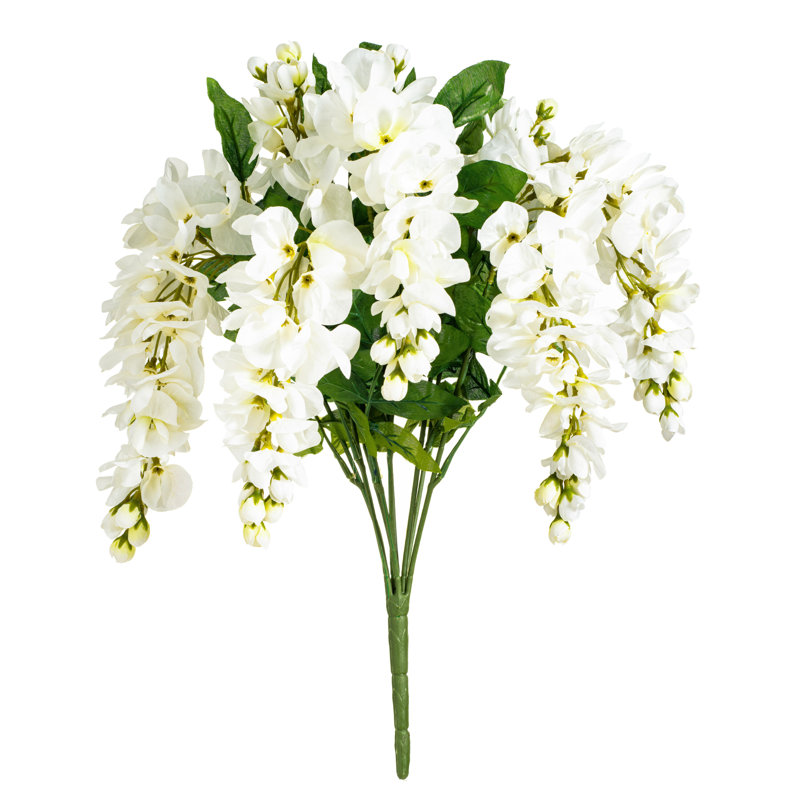 19" H Polyester Artificial Wisteria Bush with Flexible Stems, Bushes and Sprays, White