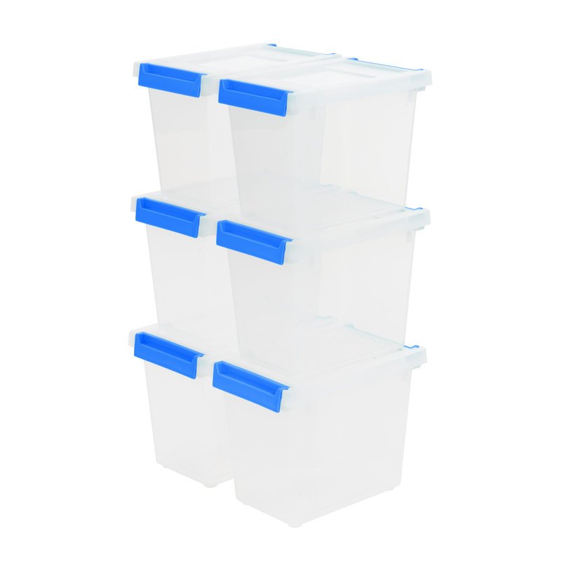 3 qt. Plastic Storage Clip Box, Clear (6-Pack), 5.63" H x  5" W x  7.31" D , 3