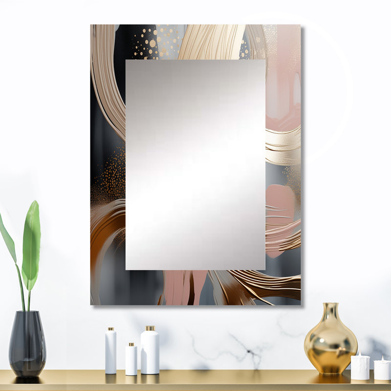 Abstract Pink and Gold Liquid ink circles I - Abstract Shapes Wall Mirror, Modern Decorative Mirror, Printed Metal Art