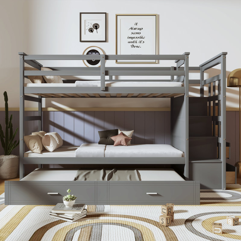 Eulanda Twin Over Twin Bunk Bed with Built-In Stairs , Trundle Bed Included