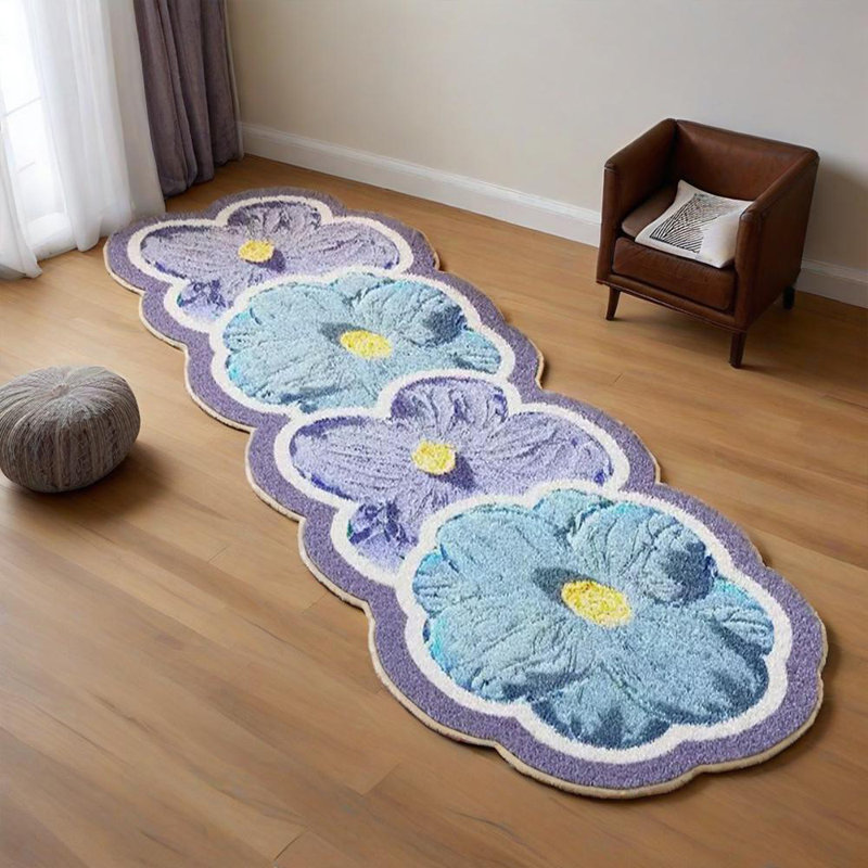 Flower Non-Slip Soft Imitation Cashmere Irregular Home Living Room Bedroom Carpet, Runner 1'12" x 5'3"