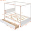 Lit à baldaquin avec compartiments de rangement supplémentaires, aucun sommier nécessaire, blanc brossé, lit double l 79,5 po x l 56,9 po, finition blanche, bois massif et 2 tiroirs pour la chambre à coucher