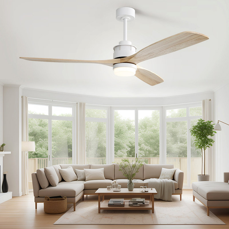 60 Inch Modern Ceiling Fan With Light Remote Control, 3 Solid Wood Blades, Suitable For Indoor And Outdoor