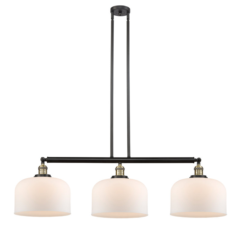 Bell - Luminaire suspendu pour îlot de cuisine 3 lumières 42 " , Blanc mat, Laiton antique noir, DEL