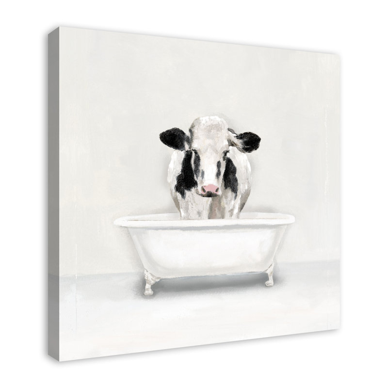 Vache dans la baignoire sur toile, H 30 po x l 30 po x P 1,25 po
