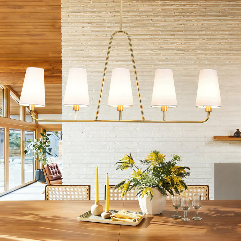 Lustre 5 lumières moderne à intensité variable avec abat-jour conique