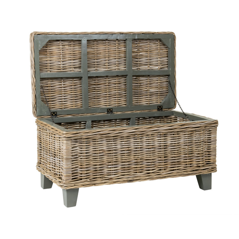Wicker and Solid Wood Coffee Table with Storage