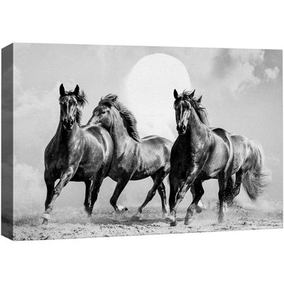 Courir les chevaux IDÉE4WALL, reproduction d'art sur toile encadrée, cheval au galop, trio d'animaux, photographie de la nature, réalisme, paysage rustique, portrait, faune, campagne, salon, chambre à coucher, bureau