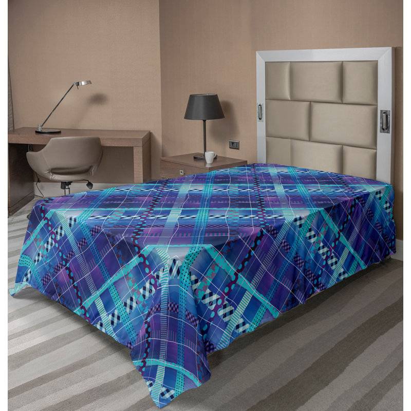 Ambesonne Top Flat Sheet Curving Art, Purple Blue Striped, Twin XL Flat Sheet