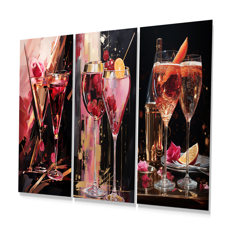 Kir Royale Radiance Cocktail - Ensemble de 3 impressions sur cocktail en métal, H 28 po x l 36 po
