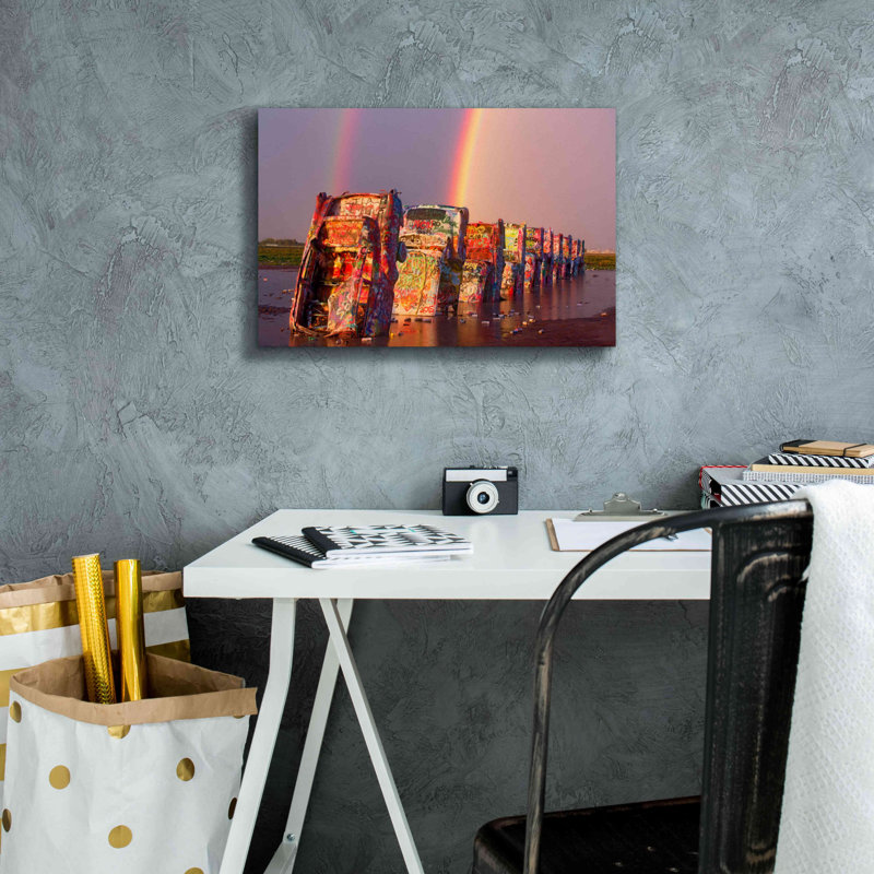 Cadillon Ranch Rainbow - Photographie sur toile tendue, H 12 po x l 18 po x P 0,75 po