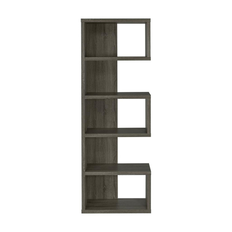 Bibliothèque contemporaine à 5 niveaux au fini gris patiné