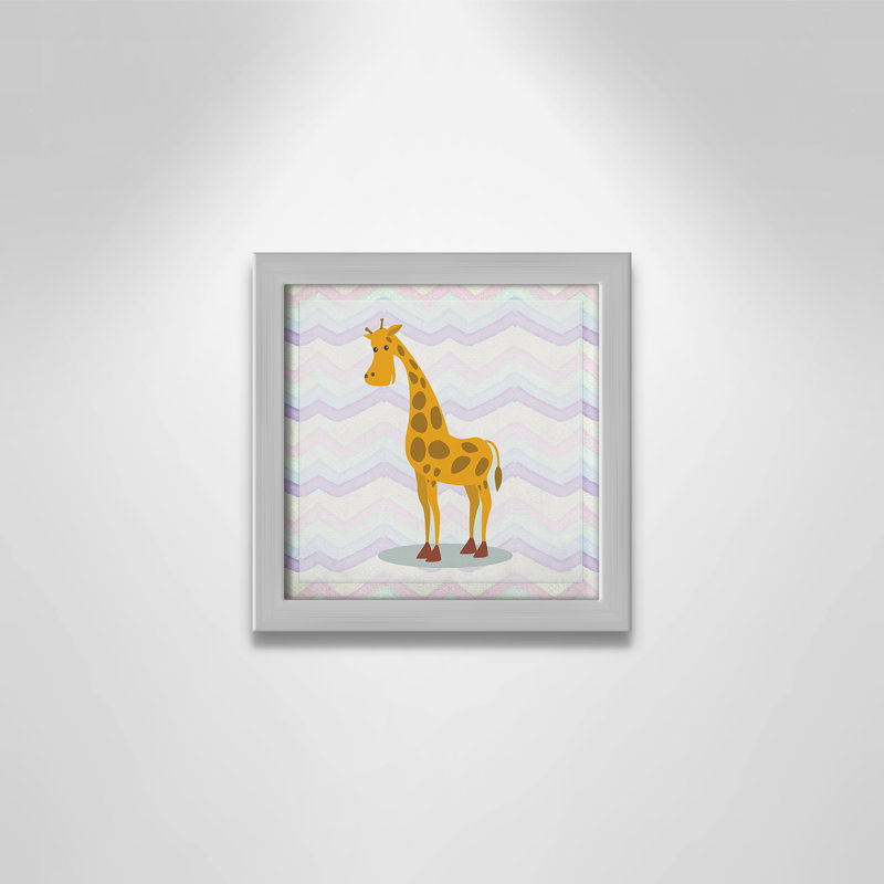 Décalcomanie murale «Pink Giraffe Time», Encadré de boîte argent, H 8 po x l 8 po x P 1,18 po