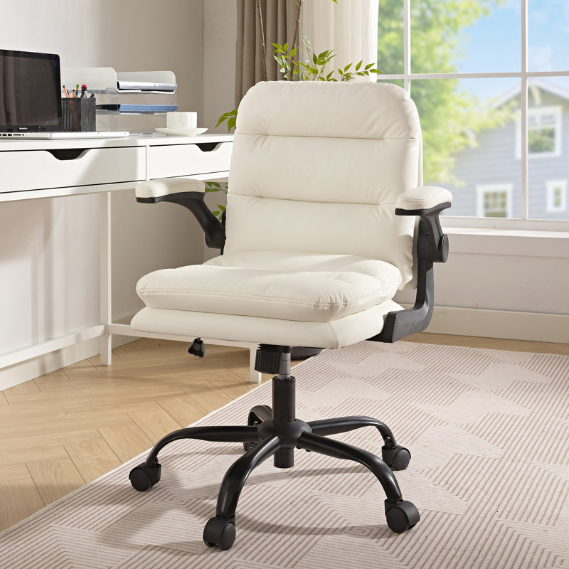 Lambright Executive Chair, Ergonomic Swivel Office Desk Chair with Flip-up Armrest and Adjustable Height, PU Leather Thickened Cushion, for Computer Task Work