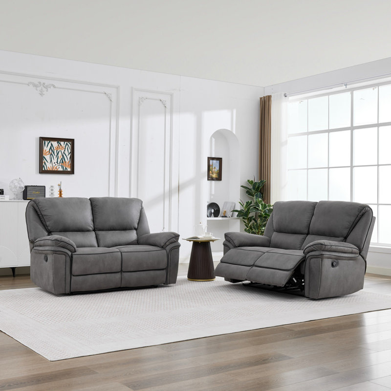 Fabric Reclining Sofa, 2+2 Seater, Light Grey