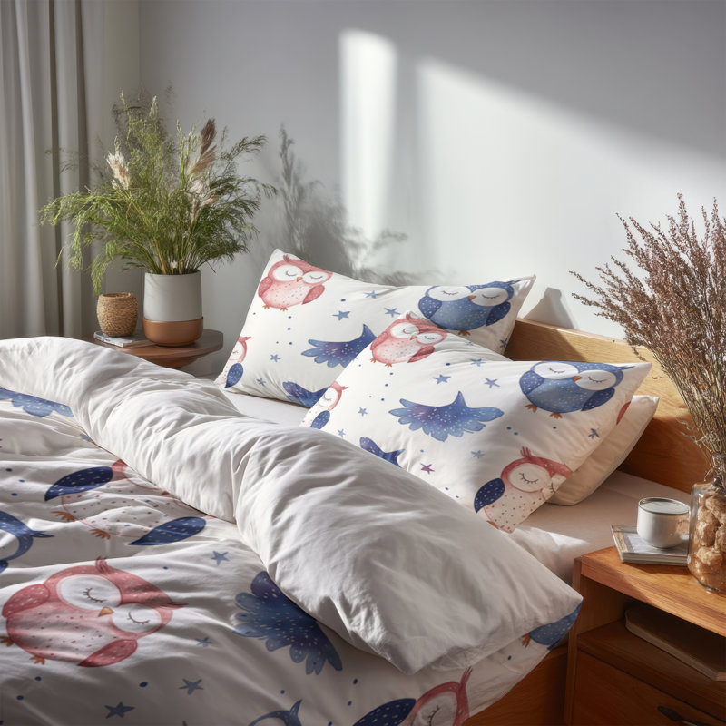 Ensemble de housse de couette et de coussin pour enfants avec 3 hiboux pastel Nocturnal, Très grand lit