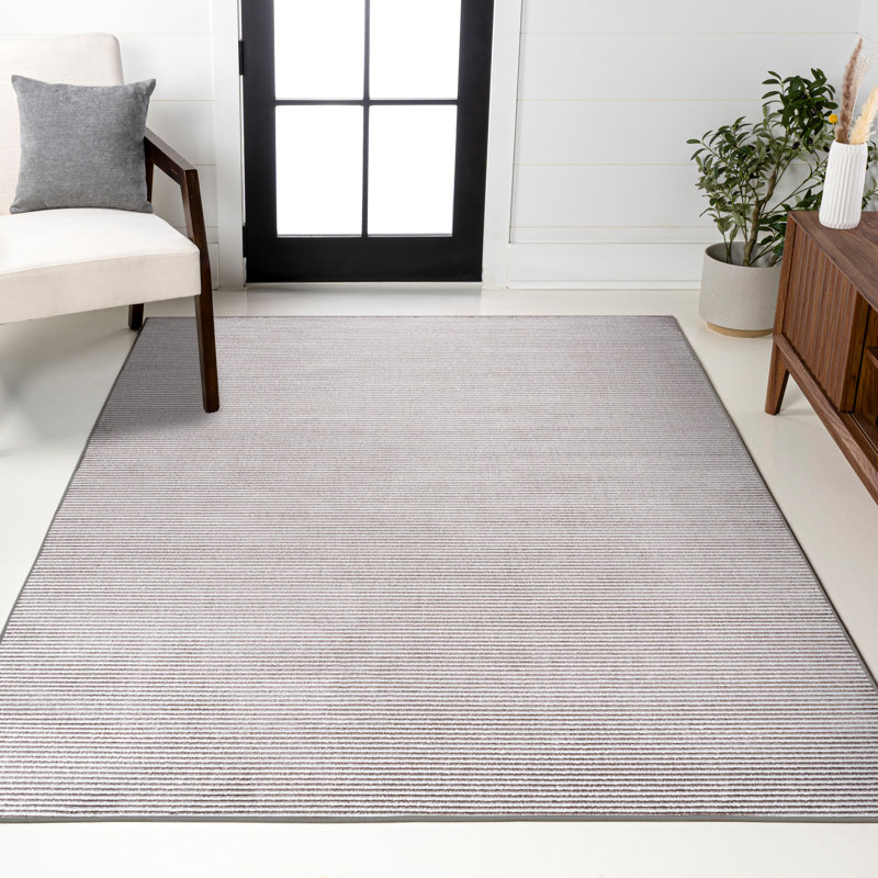 Wolcott Modern Minimalist Pinstripe High-Low Dark Silver/White Rug, Rectangle 3' x 5'