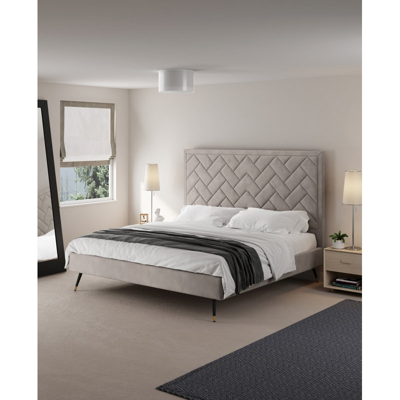 Toshiye Upholstered Platform Bed, King, Beige