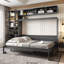 Lit escamotable double avec canapé, tablettes, USB et lumière, gris