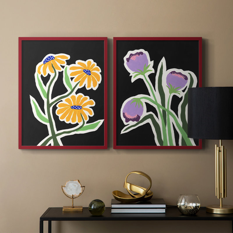 «Pop Flowers I», reproduction encadrée de qualité supérieure - prête à être accrochée - aucun clou requis - aucun clou requis
