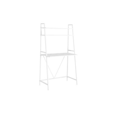 60.25-Inch White Leaning Computer Desk with Storage Shelves for Home Office