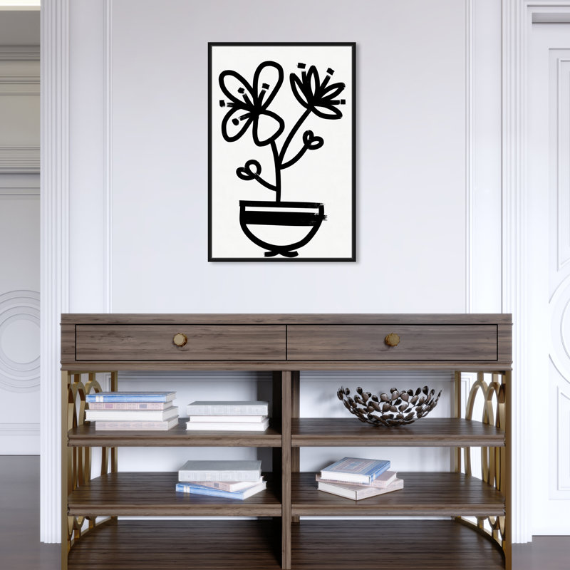 " Flowers In Bloom Floral And Botanical " Painting Print, Black Framed, 20" H x 30" W