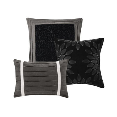 Black Faux Suede 7 Piece Comforter - Full Size 3 Decorative Pillows With Unique Patterns 2 Shams And 1 Bed Skirt For A Complete