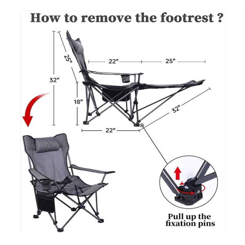 Chaise de camping inclinable Gearldean, Gris