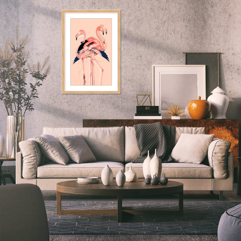 Coastal Retreat Flamingo Flares: Layers Of Abstraction, 30" H x 24" W