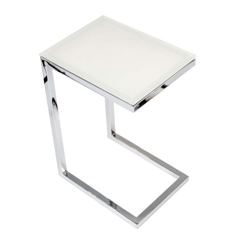 Stretford Glass Top End Table, Chrome, White