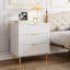 Commode, commode 3 tiroirs moderne pour chambre à coucher avec poignée dorée et grand tiroir-1314719988
