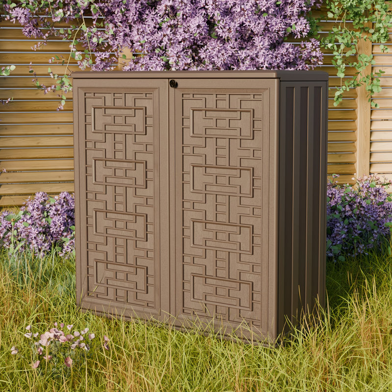 Decksplore 80 Gallons Weatherproof Outdoor Storage Cabinetwith Adjustable, Brown