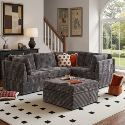 5-Piece Upholstered Corduroy Sectional