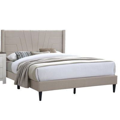 Base de lit tapissier pour lit de chambre à coucher en tissu brun clair