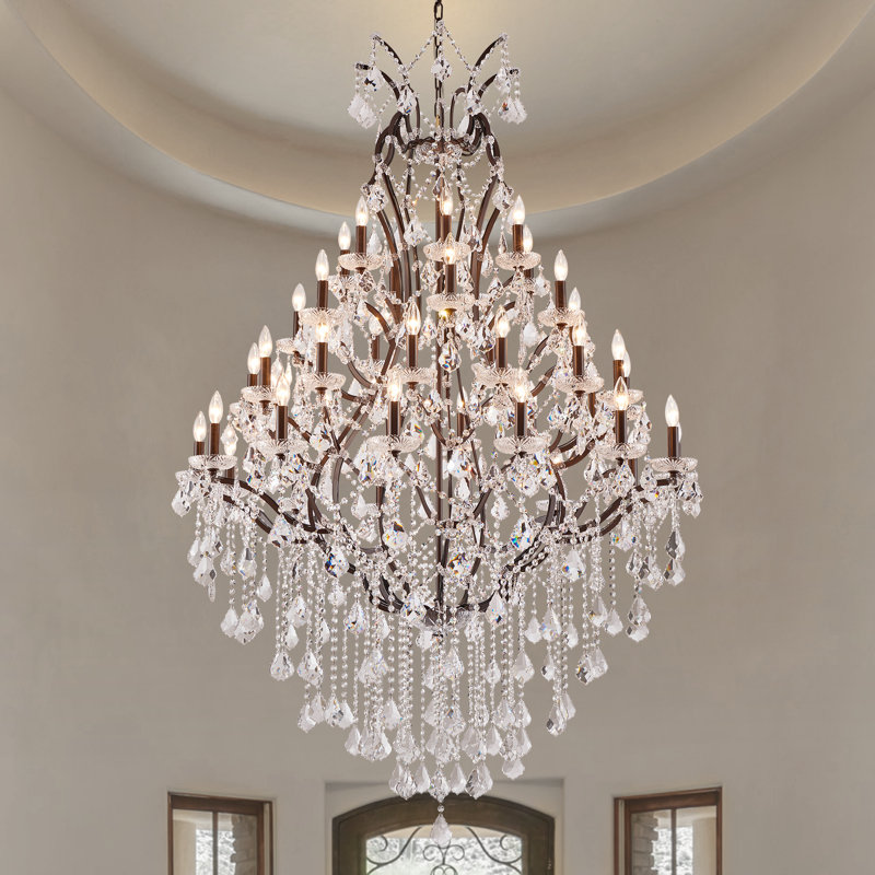 42-Light Crystal Dimmable Chandelier for High Ceilings, Bronze