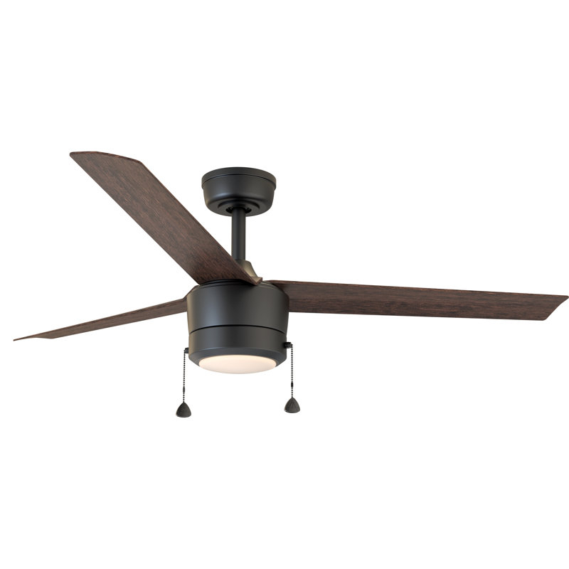 Ventilateur de plafond d'intérieur de 52 po avec éclairage Skelton, ventilateur de plafond à chaîne à 3 pales, moteur CA réversible, ensemble d'éclairage à DEL à changement de couleur - noir mat avec brun foncé