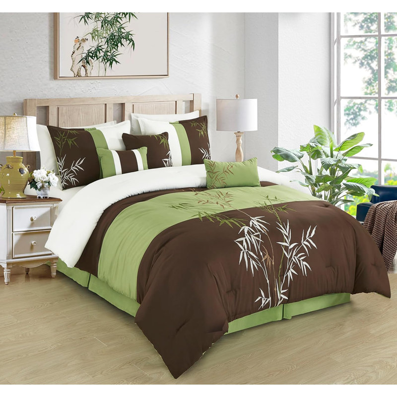 Bengal 7-Piece Bamboo Embroidered Comforter Set, Cal King Comforter+2 King Shams+3 Throw Pillows